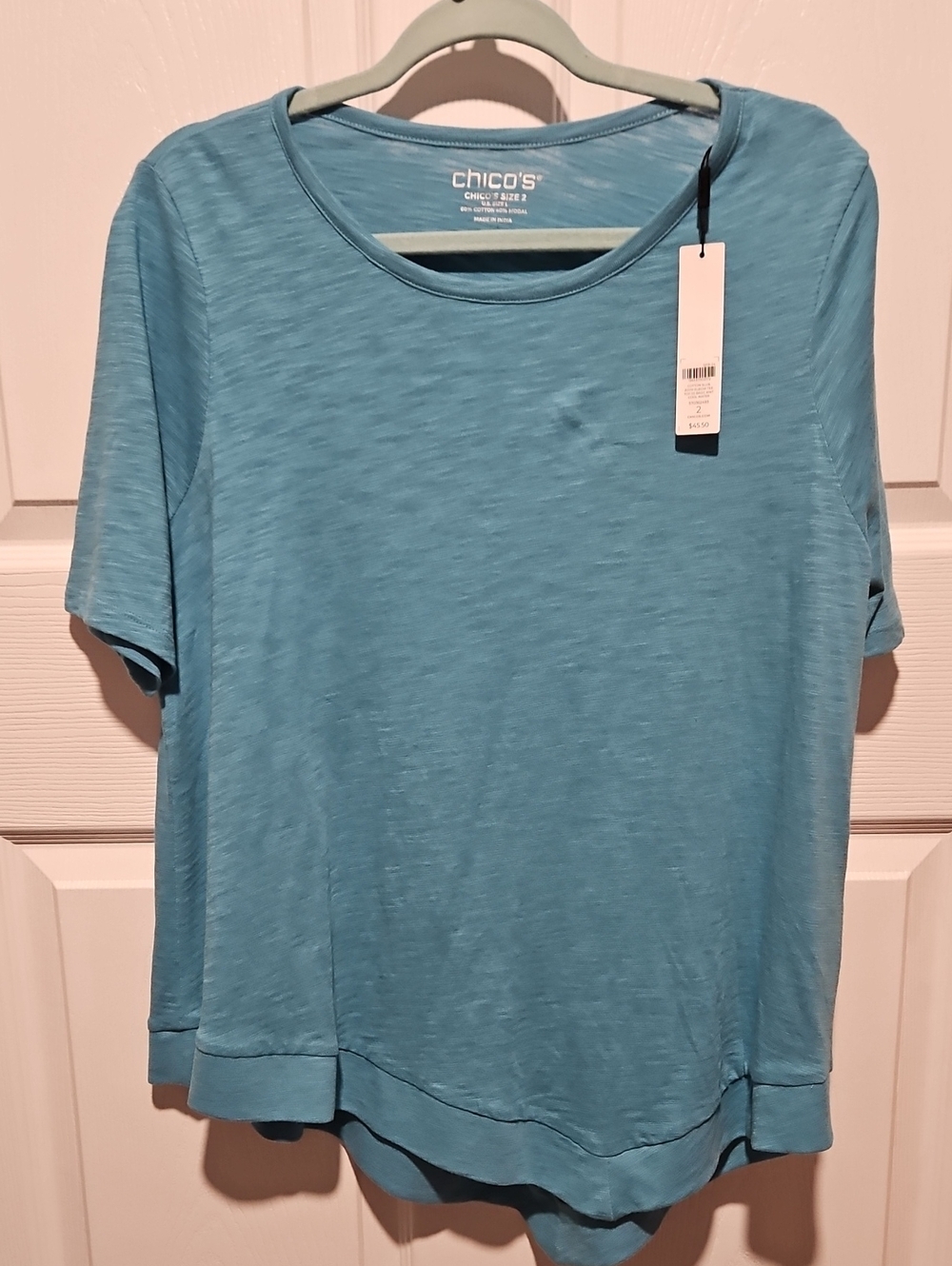 Chico's Sky Blue Short-Sleeve Crewneck Tee